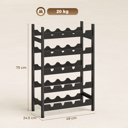 Freestanding Wine Rack | 5-Tier | 20 Bottles | Industrial Steel | Wave Slats | Anti-Tip Strap | Adjustable Feet | Black