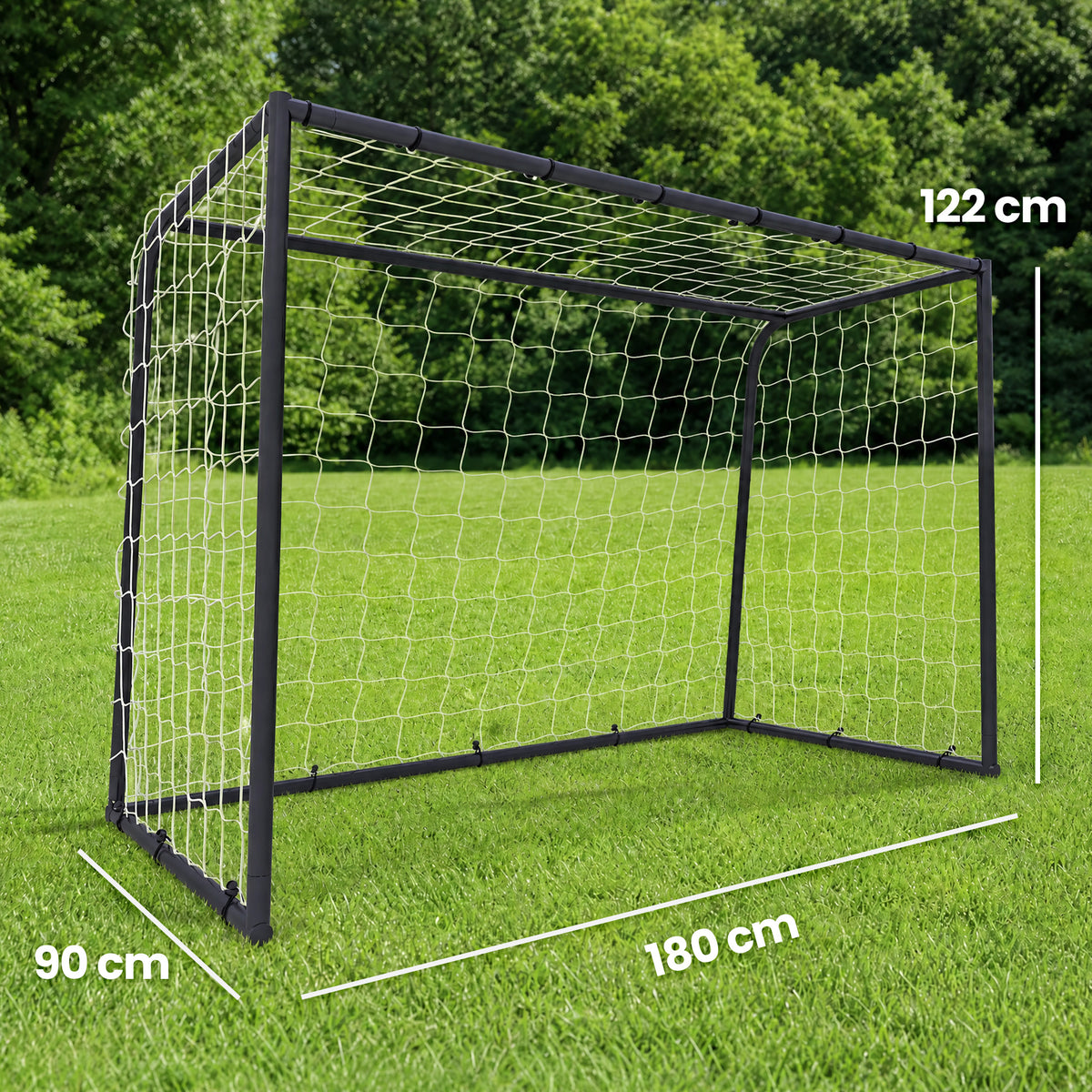 SPORTNOW Football Goal | Black & White | 6x4ft 180x90x122cm | 32mm Metal Frame | Polyester Net 10x10cm Mesh | 22 Bungee Cords | 4 Ground Stakes | Indoor Outdoor | Age 5+