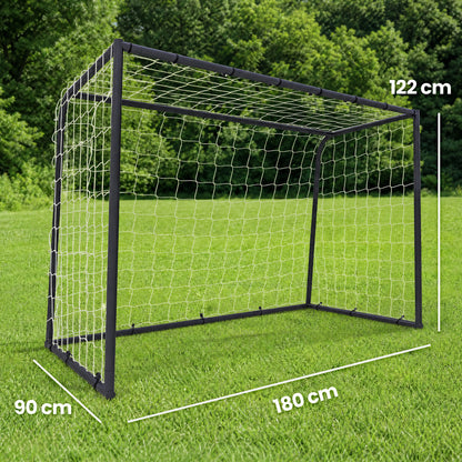 SPORTNOW Football Goal | Black & White | 6x4ft 180x90x122cm | 32mm Metal Frame | Polyester Net 10x10cm Mesh | 22 Bungee Cords | 4 Ground Stakes | Indoor Outdoor | Age 5+