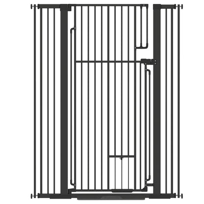 135cm Extra Tall Dog Gate with Cat Door | Pressure Mounted | Fits 81–108cm | No Drilling | Lift-Lock | Steel | Black