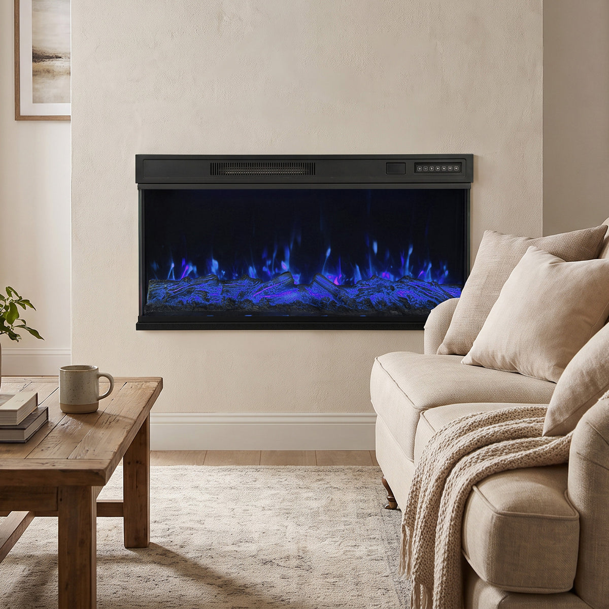 102cm Three-Sided Electric Fireplace Insert | Recessed, Cabinet-Fitted or Freestanding | 900/1800W, 12 Colours, Remote & Weekly Timer | Black