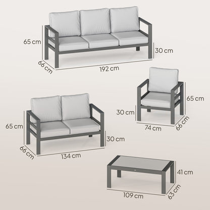 5-Piece Aluminium Garden Sofa Set | 64cm Deep Seats | 220GSM Olefin Cushions | Wood-Effect Table | 360kg | Dark Grey