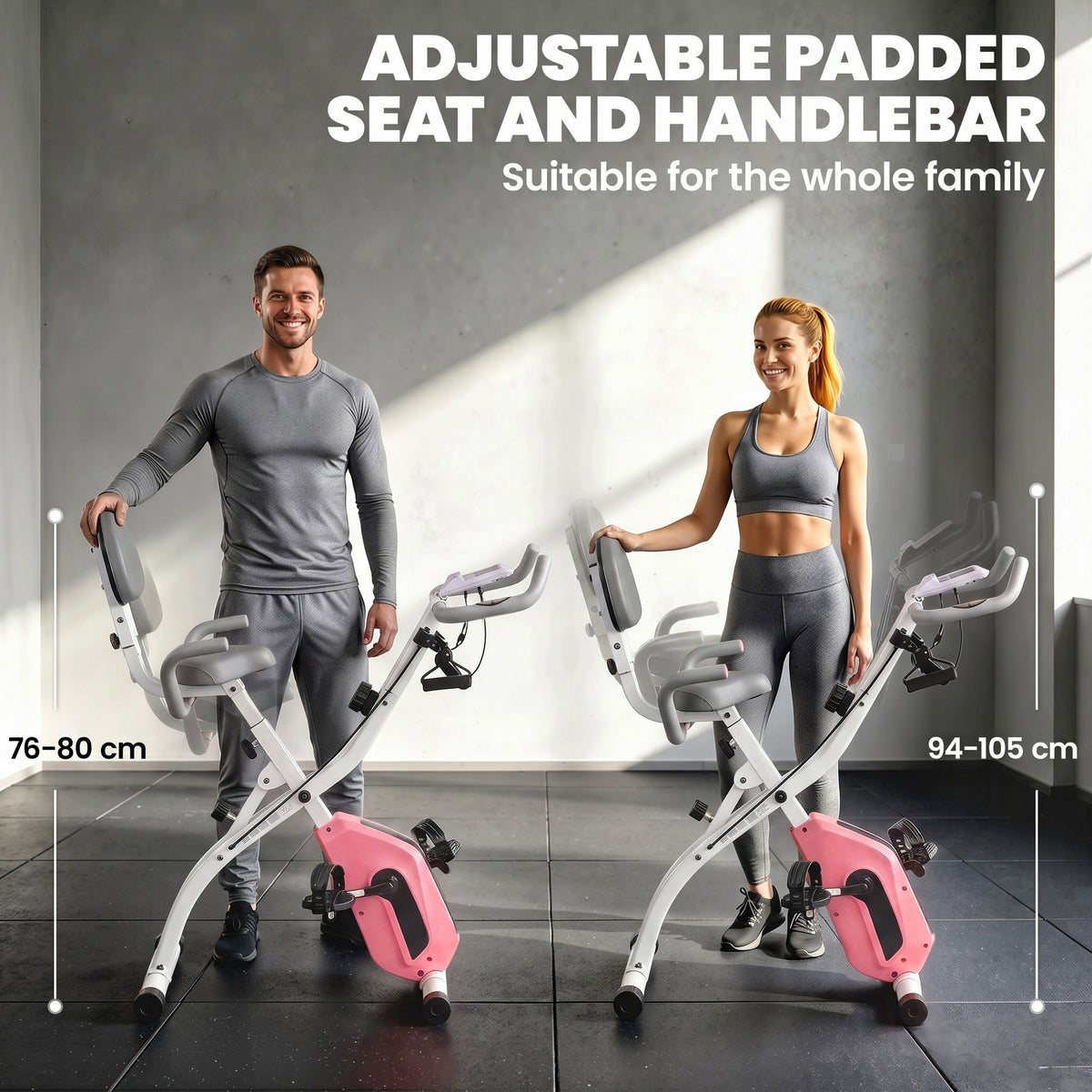 4-in-1 Folding Exercise Bike | Upright & Recumbent | Resistance Bands | Bluetooth Zwift & Kinomap | 8-Level Magnetic Resistance | 40dB | LCD Display | 120kg | Folds to 53.5x48x135cm | Pink