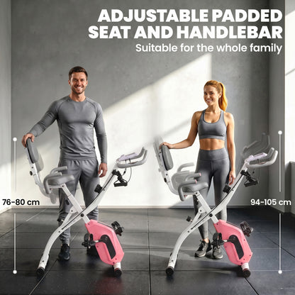 4-in-1 Folding Exercise Bike | Upright & Recumbent | Resistance Bands | Bluetooth Zwift & Kinomap | 8-Level Magnetic Resistance | 40dB | LCD Display | 120kg | Folds to 53.5x48x135cm | Pink