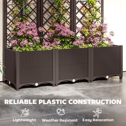 Large PP Raised Garden Bed with Trellis | 8 Drainage Holes & Drain Plugs | 75kg Capacity | 120x40x140cm | Indoor & Outdoor | Climbing Plants Veg & Flowers | Brown