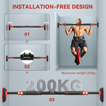 Pull Up Bar Doorway No Screws, Door Frame Chin Up Bar with Level Metre, 96-130 cm (37.8"-51.2") Width Adjustable for Home Gym, Max Load 200kg