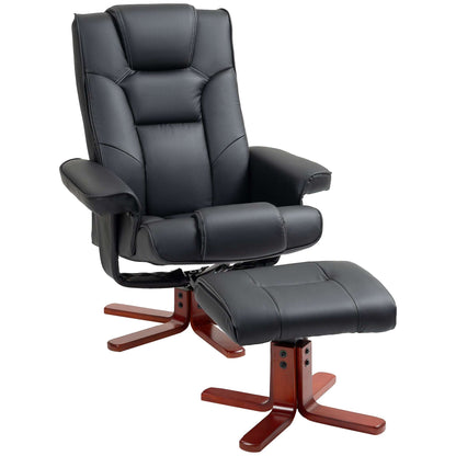 Faux Leather Manual Recliner and Footstool Set - Brown / Black