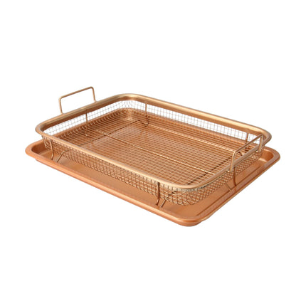 Maison & White Copper Crisping Basket & Baking Tray | Steel Mesh 360° Heat Circulation | Non-Stick | 32x22.5x8cm | Chicken Fries Dippers | No Turning Required | Oven Safe | 2-Year Warranty
