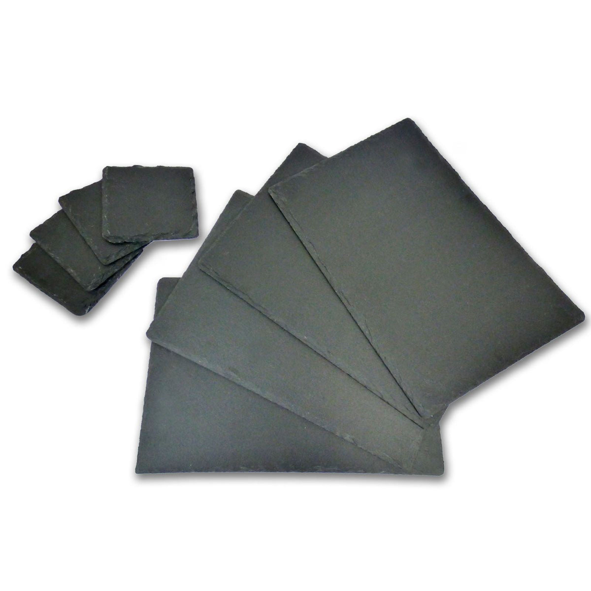 Maison & White Natural Slate Placemats & Coasters | Set of 8 | 4 Placemats 20x30cm & 4 Coasters 10x10cm | Anti-Slip Feet | Heat & Scratch Resistant | Hand Wash | 2-Year Warranty