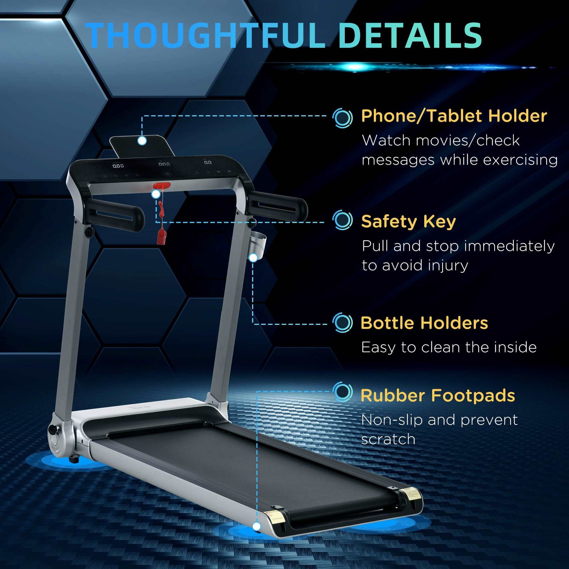 15km/h Electric Treadmill, 6-level Quick Speed Controls Folding Indoor Cardio Treadmill w/ LED Monitor, USB Port, Phone and Cup Holder, Silver