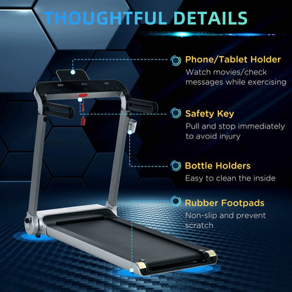 15km/h Electric Treadmill, 6-level Quick Speed Controls Folding Indoor Cardio Treadmill w/ LED Monitor, USB Port, Phone and Cup Holder, Silver