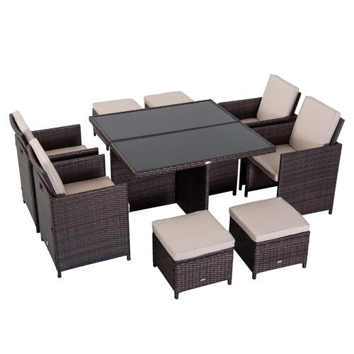 8 Seater Dining Set With Cushions Outdoor Garden Furniture Lounge Set Colour: Brown