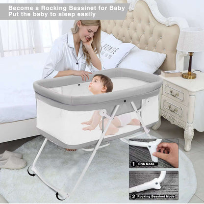 UBRAVOO Baby 2 in 1 Cribs And Cradles With Mattress Multifunction Bedside Rocking For Newborn Easy Folding Travel Cot