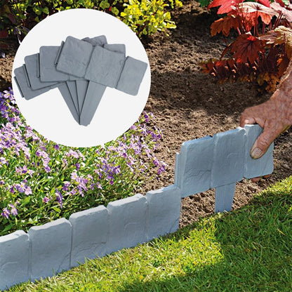 Pukkr Grey Stone Effect Lawn Edging Pack of 20 | Interlocking ABS Plastic | 24x10cm Per Panel | 13cm Stake | Push-In No Tools | Weed Barrier | Flower Bed Border Patio | 2-Year Warranty