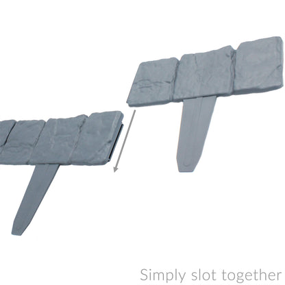 Pukkr Grey Stone Effect Lawn Edging Pack of 20 | Interlocking ABS Plastic | 24x10cm Per Panel | 13cm Stake | Push-In No Tools | Weed Barrier | Flower Bed Border Patio | 2-Year Warranty
