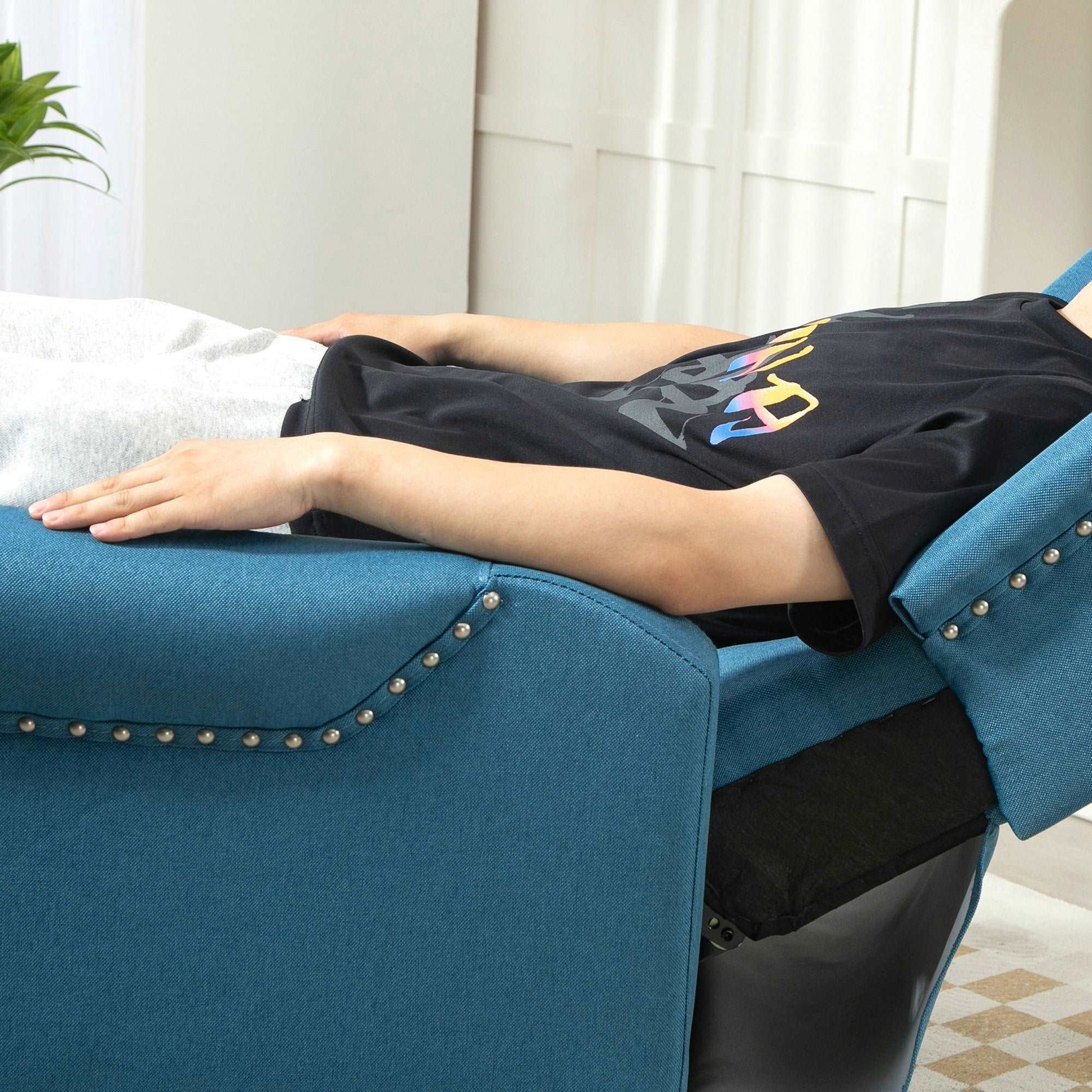 150° Reclining Vintage Retro Old Style Armchair, with footrest - Blue
