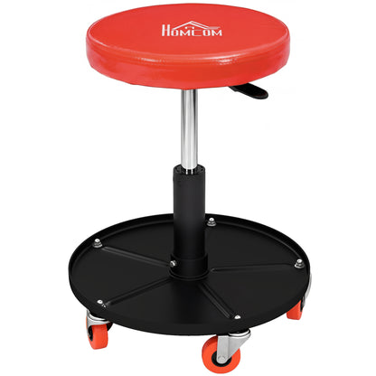Rolling Mechanical Workshop Stool | Pneumatic Height Adjust | Tool Tray | PU Padded Seat | 110kg | Orange