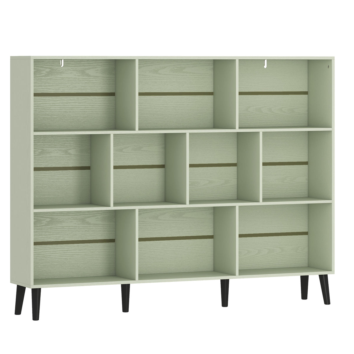 Cube Bookcase | 10-Cube Light Green & White 3-Tier Open Storage Shelf with Pine Legs
