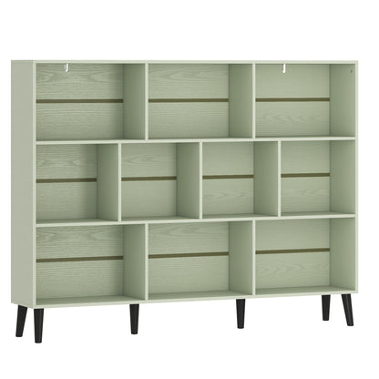 Cube Bookcase | 10-Cube Light Green & White 3-Tier Open Storage Shelf with Pine Legs
