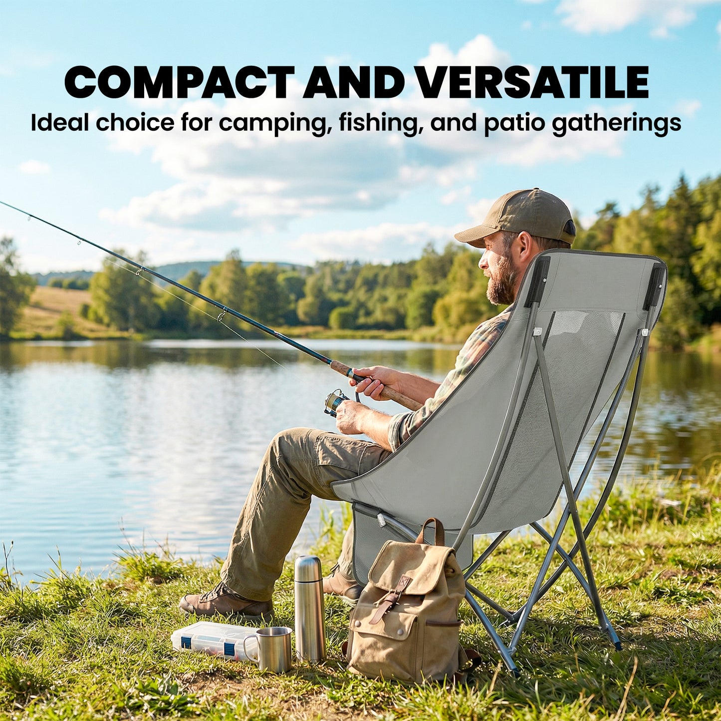 Outsunny Moon Camping Chair – Heavy Duty Folding Camp Chair, 120kg, Water-Repellent Oxford Fabric, Side Pocket & Carry Bag – Light Grey