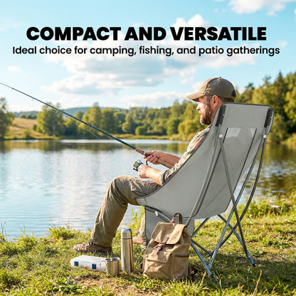 Outsunny Moon Camping Chair – Heavy Duty Folding Camp Chair, 120kg, Water-Repellent Oxford Fabric, Side Pocket & Carry Bag – Light Grey