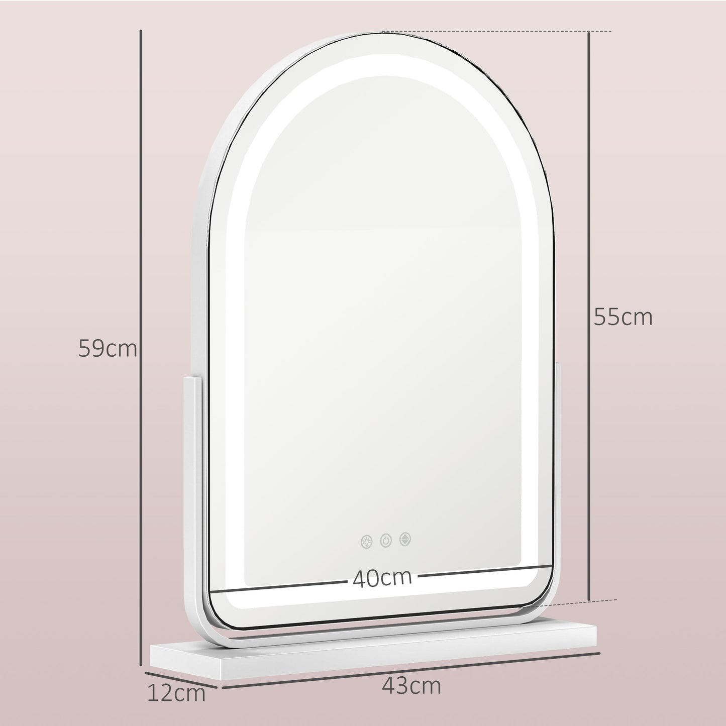 LED Vanity Mirror with Lights, 43 x 59cm Lighted Makeup Mirror with 3 Colour, 360° Rotation, Touch Screen, White