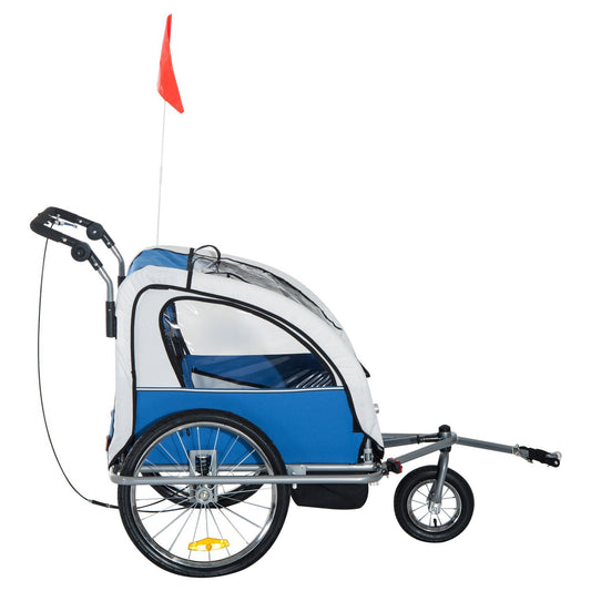 Elite 2-In-1 Bike Trailer For Kids Three-Wheel Bicycle Cargo Trailer & Jogger With 2 Safety Harnesses & Large Storage, Blue