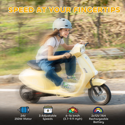 AIYAPLAY 24V Kids Electric Motorbike, Ride on Motorcycle with Manual Throttle, Brakes and LED Lights for Ages 8-12 Years, Beige