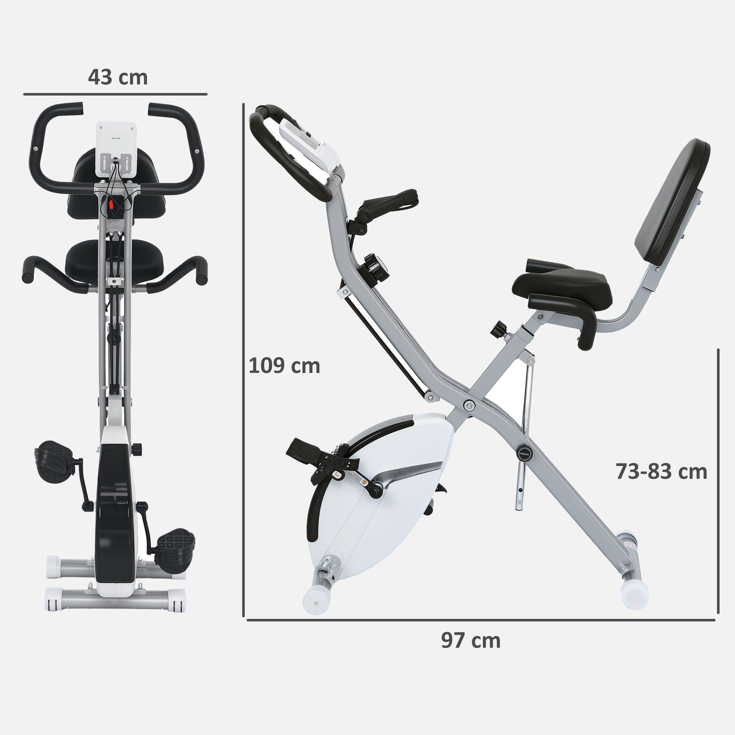 5-In-1 Folding Exercise Bike with Arm Workout Bands, Quiet 8-Level Magnetic Resistance Foldable Exercise Bike with LCD, Tablet Holder, White