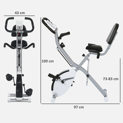 5-In-1 Folding Exercise Bike with Arm Workout Bands, Quiet 8-Level Magnetic Resistance Foldable Exercise Bike with LCD, Tablet Holder, White
