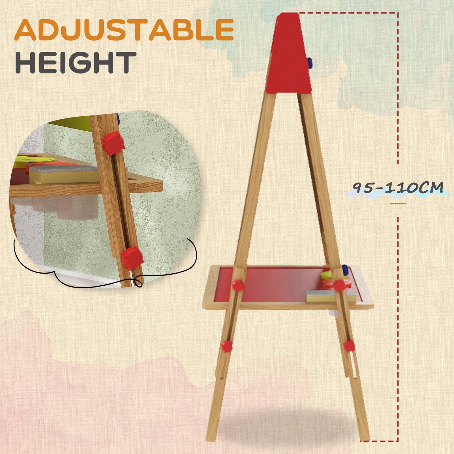 3 in 1 Wooden Kids Easel with Paper Roll, Whiteboard & Chalkboard, Painting Accessories