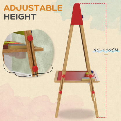 3 in 1 Wooden Kids Easel with Paper Roll, Whiteboard & Chalkboard, Painting Accessories