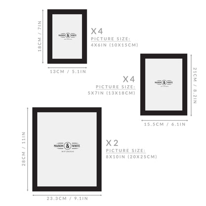Maison & White Set of 10 Black Assorted Photo Frames | 3 Sizes: 6x4in, 7x5in & 10x8in | Wall Mount or Free-Standing | Portrait & Landscape | E1 Fiberboard | Gallery Wall | 2-Year Warranty