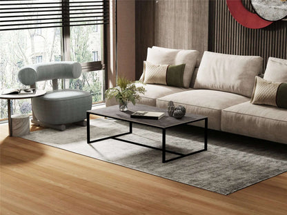 Natural Sintered Stone Sofa Centre Coffee Table With Black Metal Frame - Rectangular Furniture Decor Table for Living Room