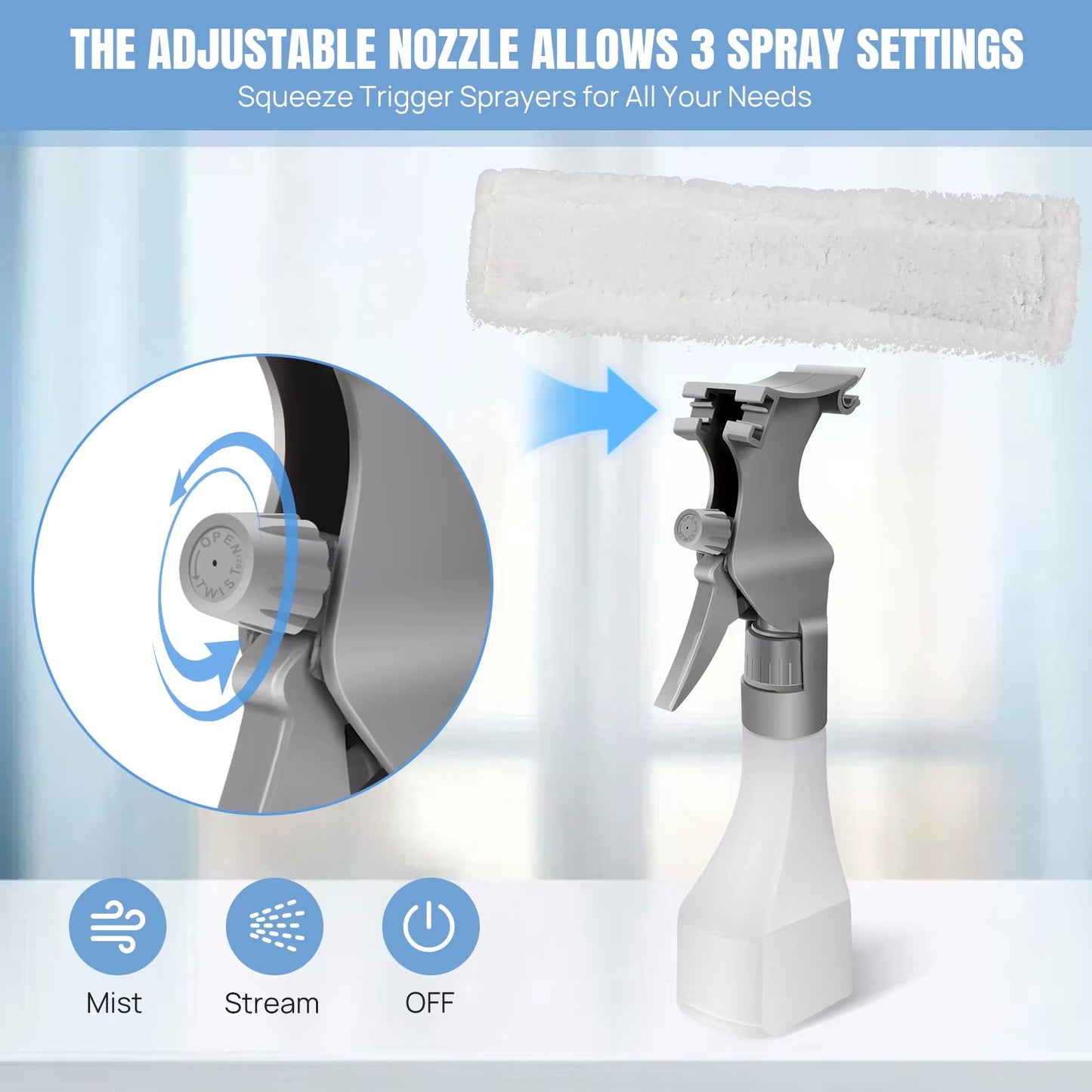 Window Squeegee, Rechargeable Cordless Window Vacuum 3500Mah, 2 in 1 Squeegee & Microfiber Window Scrubber for Windows, Mirror