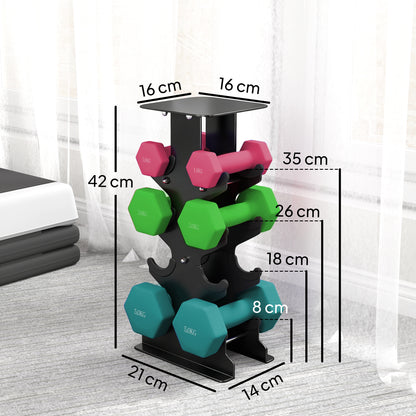 SPORTNOW Hex Dumbbells Set with Dumbbell Rack, Non Slip Hand Weights for Home Gym Strength Training, 2 x 1kg, 2 x 3kg, 2 x 5kg