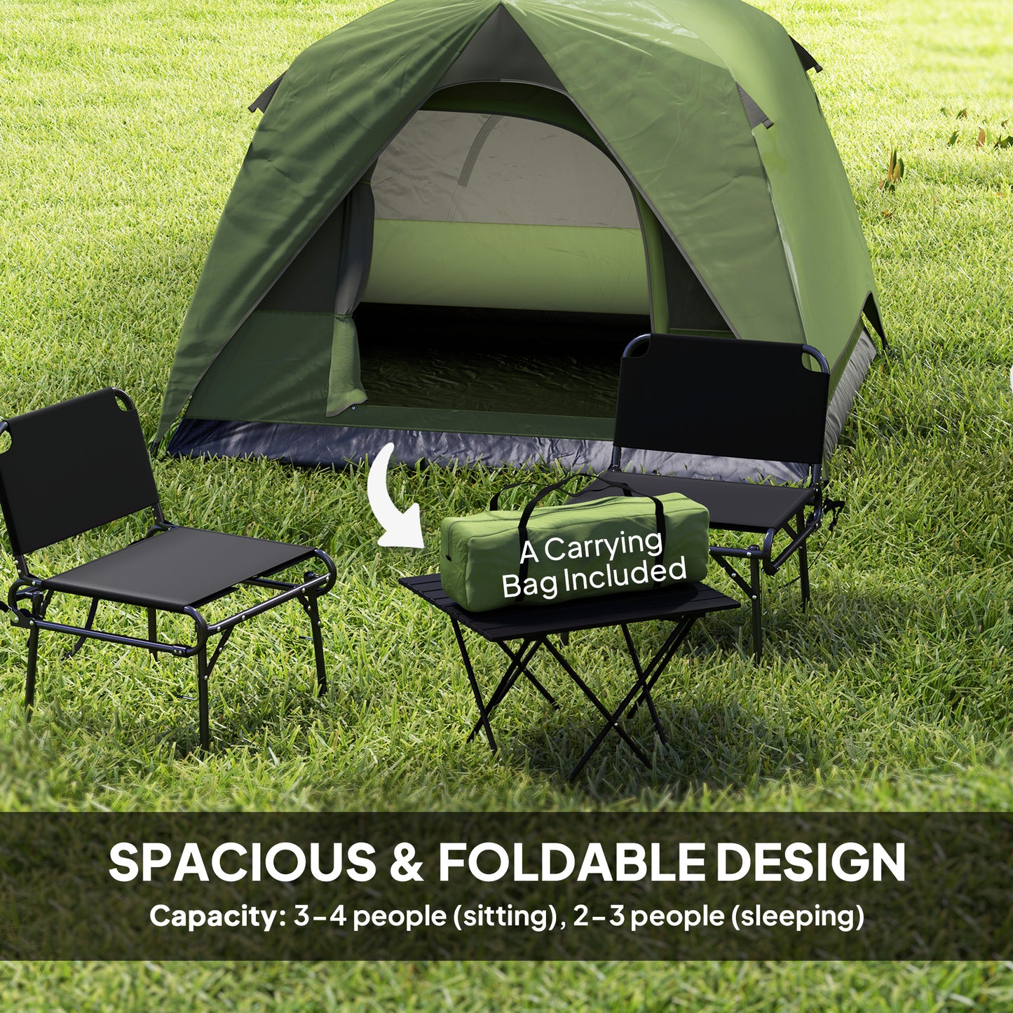 3-4 Person Camping Tent, Easy Set Up Waterproof Dome Tent with Sewn-in Groundsheet, Mesh Windows, Pocket and Hook for Camping, Green & Grey