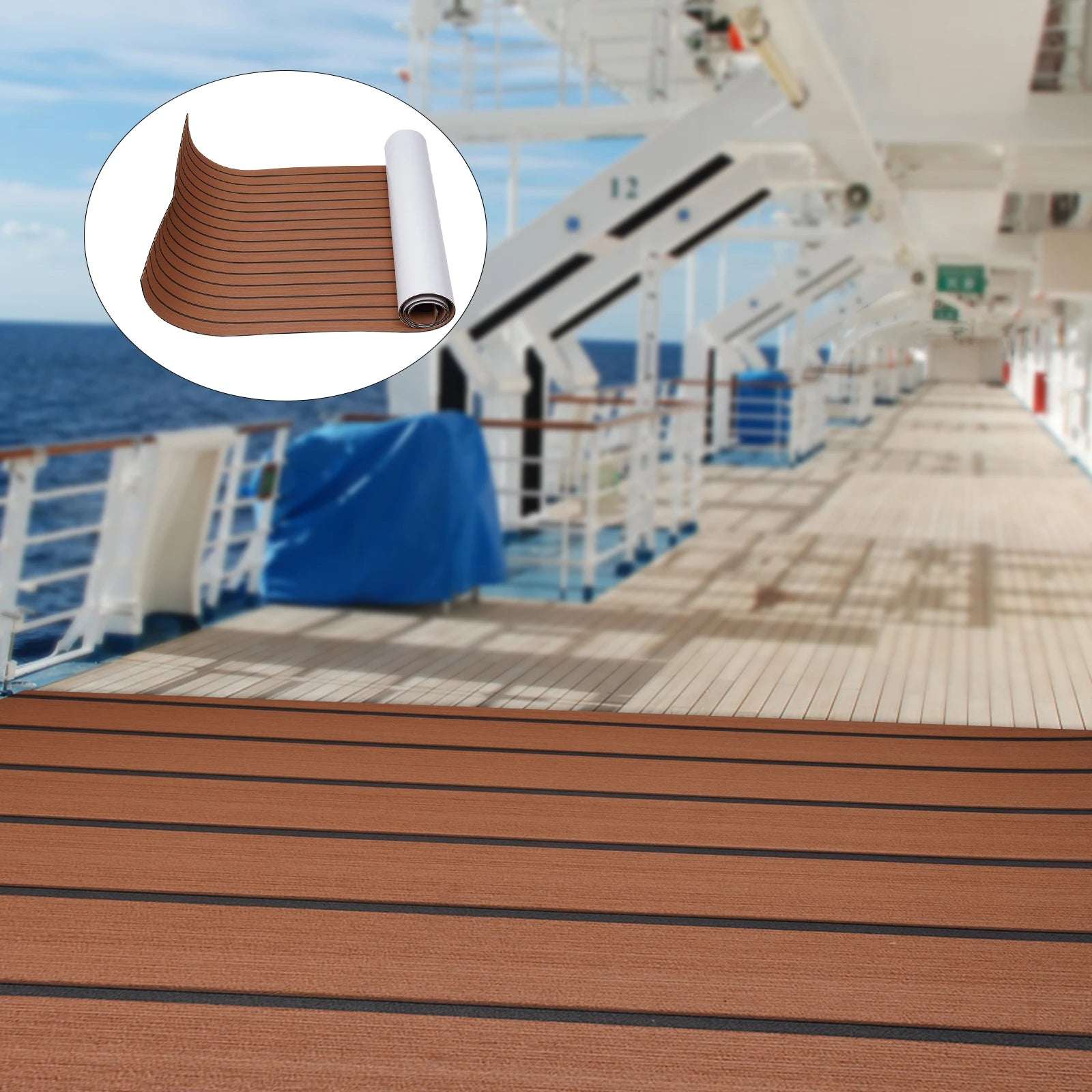106 '' X 35 '' Marine Eva Flooring, 6Mm Thick, Brown Stripe Design, Perfect for Yachts and Boats, Ship Deck Flooring