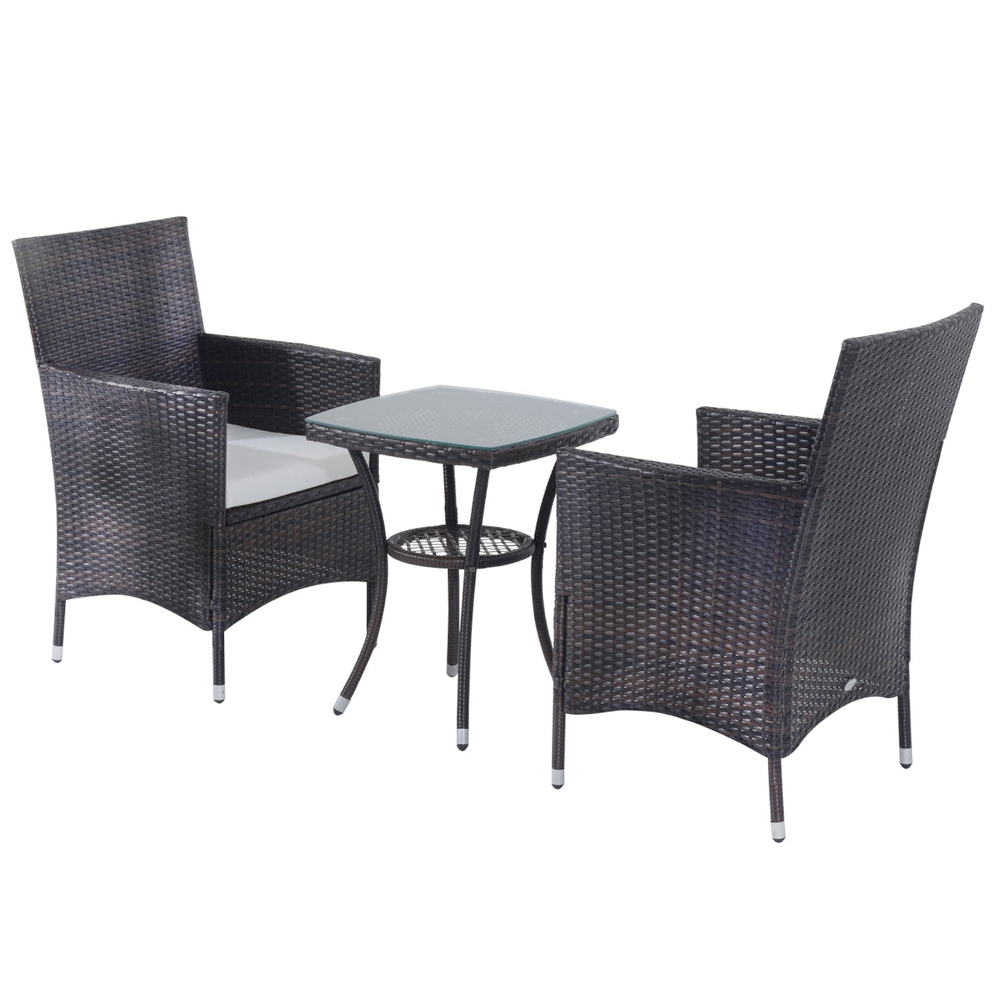 Garden Outdoor Rattan Furniture Bistro Set 3 Piece Patio Weave Companion Chair Table Set Conservatory (Brown)