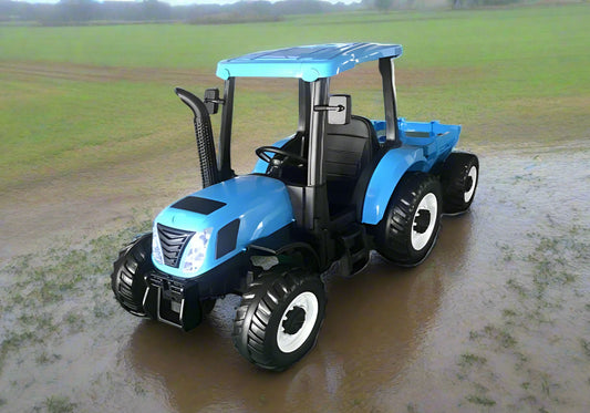 New Holland Kids Official Exclusive 24V Electric Blue Tractor and Trailer (Trailer Included)