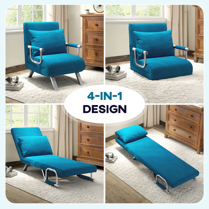 4-in-1 Faux Suede Chair Bed - Blue