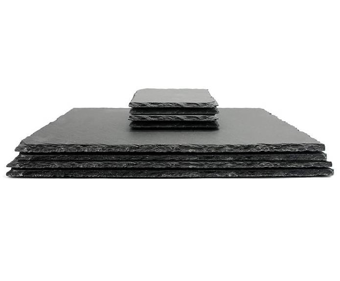 Maison & White Natural Slate Placemats & Coasters | Set of 8 | 4 Placemats 20x30cm & 4 Coasters 10x10cm | Anti-Slip Feet | Heat & Scratch Resistant | Hand Wash | 2-Year Warranty