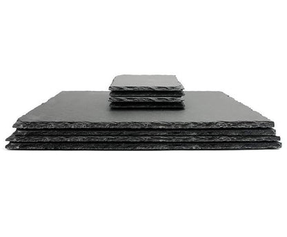 Maison & White Natural Slate Placemats & Coasters | Set of 8 | 4 Placemats 20x30cm & 4 Coasters 10x10cm | Anti-Slip Feet | Heat & Scratch Resistant | Hand Wash | 2-Year Warranty