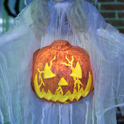6ft Outdoor Halloween Decoration Witch with Pumpkin, Standing Skeleton Witch Prop Life Size with Sound and Motion Activated, Light Up Eyes, Laughing Sound, Posable Arms, White