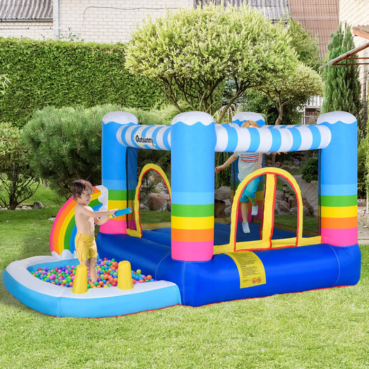 Outsunny Kids Bouncy Castle House Inflatable Trampoline Water Pool 2 In 1 With Blower For Kids Age 3-12 Rainbow Design 2.9 X 2 X 1.55M