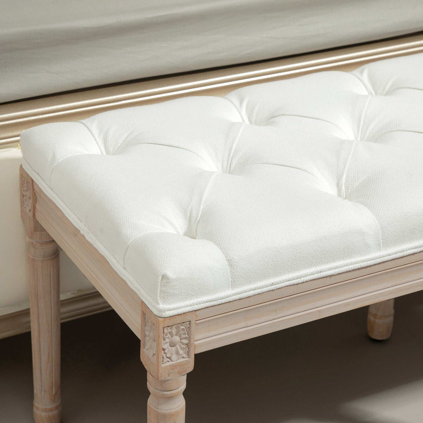 Retro Vintage Style French Look Bed End Bench - Cream White