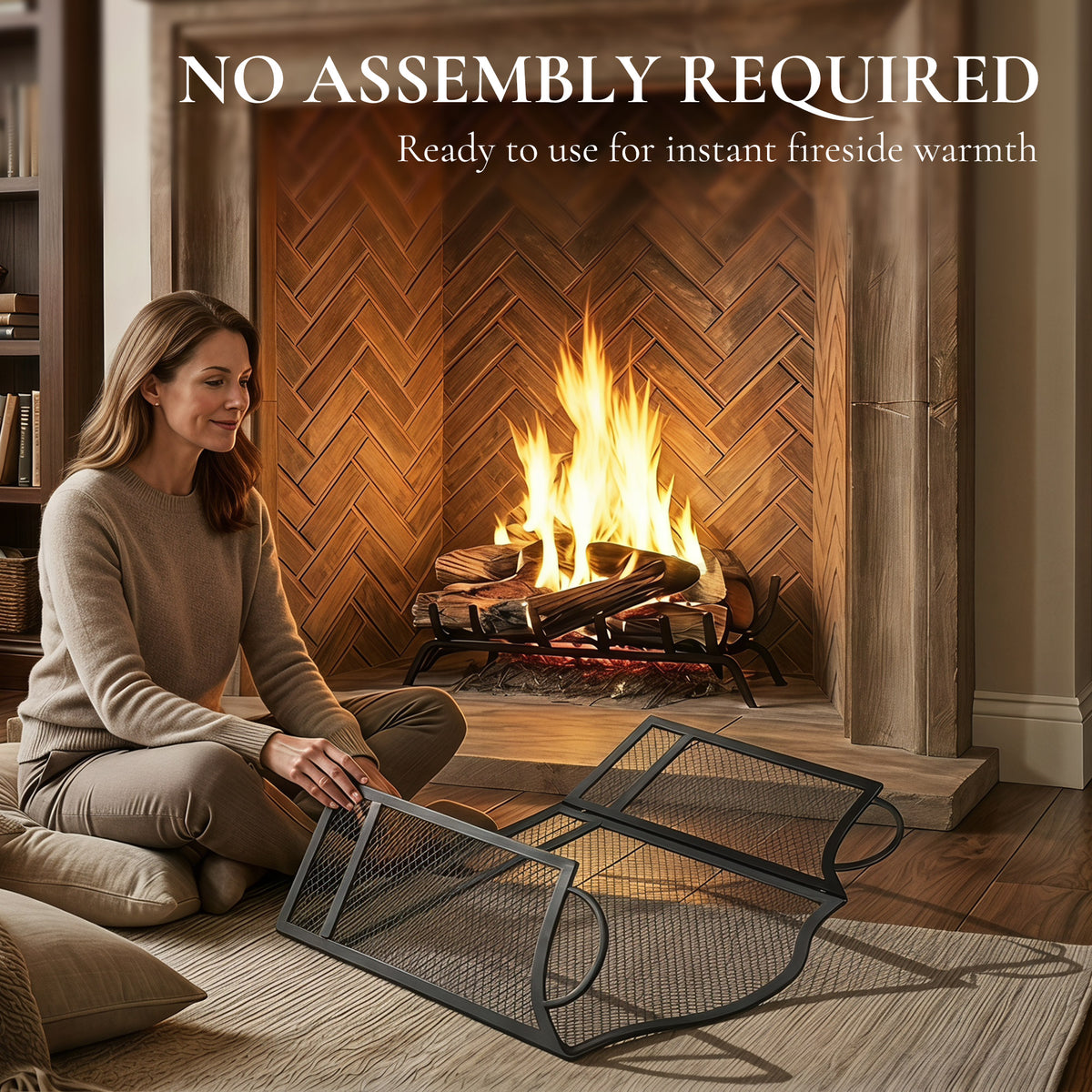 3-Panel Folding Fireplace Screen | Floral Design | Powder-Coated Metal | Spark Guard | Hearth Protection | Adjustable | Folds to 67x2x74cm | Open 122x1x74cm | Side Panels 27x64cm | Black