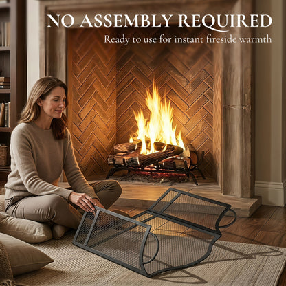 3-Panel Folding Fireplace Screen | Floral Design | Powder-Coated Metal | Spark Guard | Hearth Protection | Adjustable | Folds to 67x2x74cm | Open 122x1x74cm | Side Panels 27x64cm | Black