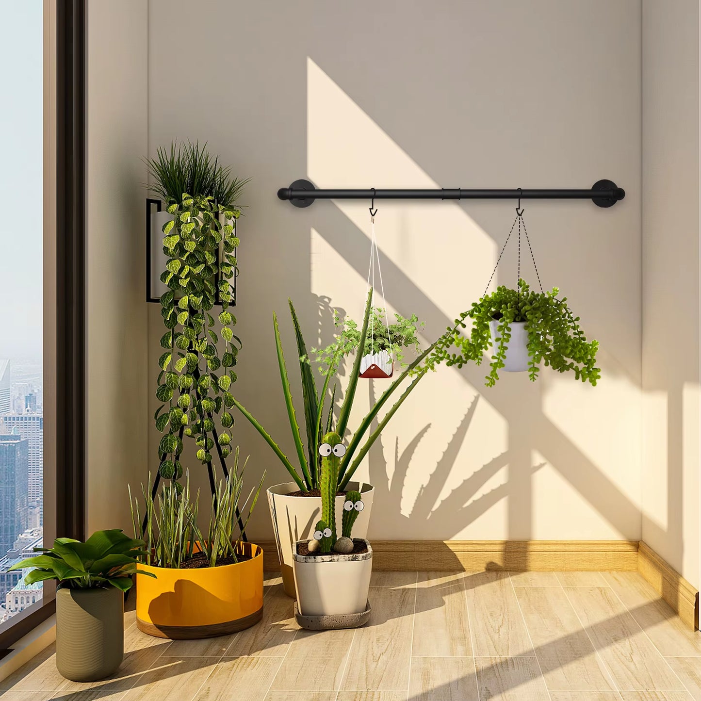 Wall Mounted Clothes Hanging Rack Rail Industrial Pipe Clothes Hanger Space-Saving Hanging Rod