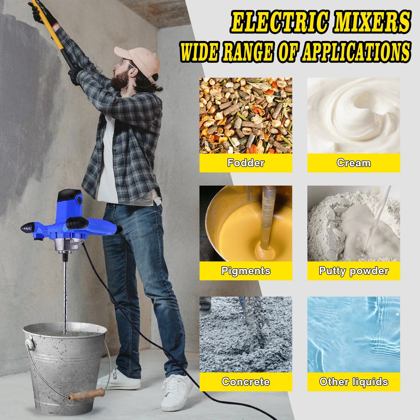 2600W 240V Concrete Plaster Mortar Paint Mixer Tool Machine Paddle Mixer, 1700 U/min Electric Power Plaster Mixer, 6 Speed Adjustable